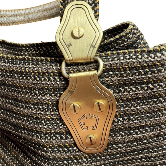 Eric Javits Purse Shenia Squishee Brown Gold Metallic Woven Tote Bag Fall - Picture 8 of 14